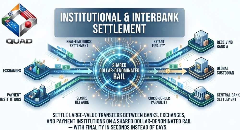 Institutional & Interbank Settlement — settling large-value transfers between exchanges, payment institutions, and banks on a shared dollar-denominated rail
